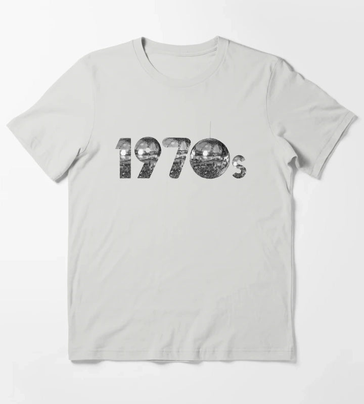 1970s Silver Disco Years T-Shirt Light Grey