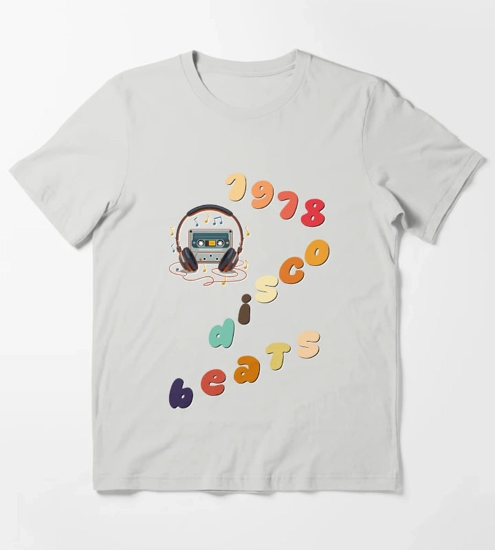 1978 Disco Beats Text Art T-Shirt Light Grey