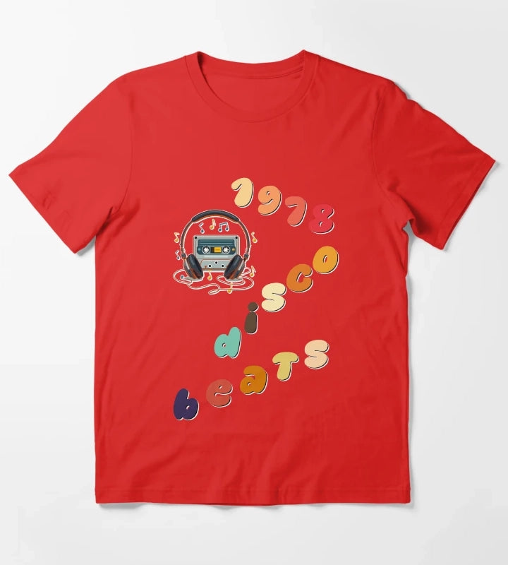 1978 Disco Beats Text Art T-Shirt Red