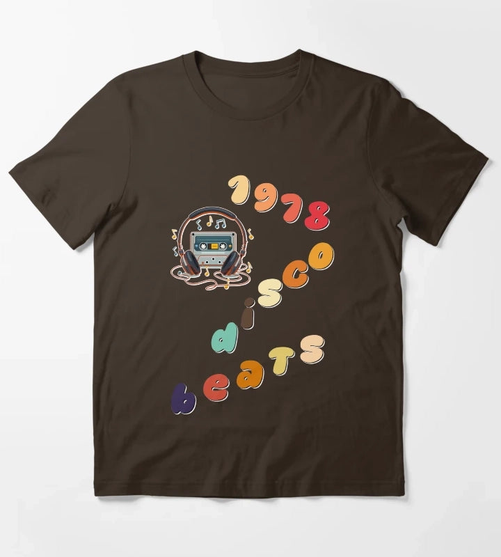 1978 Disco Beats Text Art T-Shirt Brown