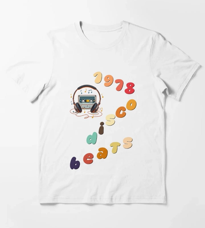 1978 Disco Beats Text Art T-Shirt White