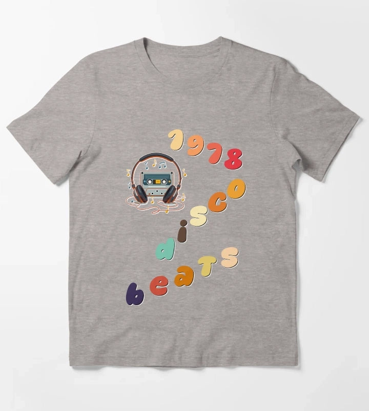 1978 Disco Beats Text Art T-Shirt Heather Grey