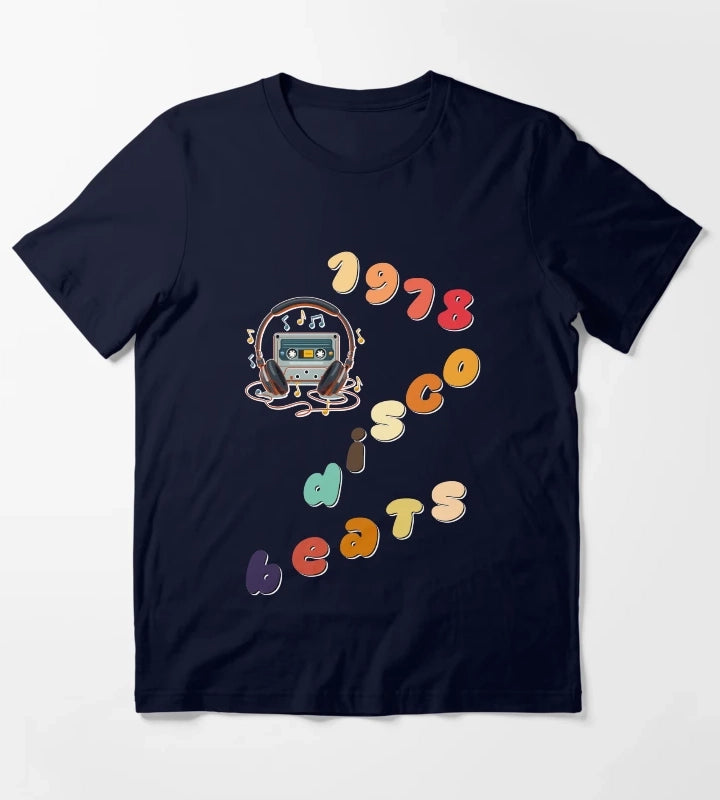 1978 Disco Beats Text Art T-Shirt Navy