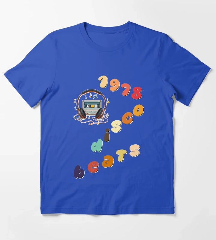 1978 Disco Beats Text Art T-Shirt Blue