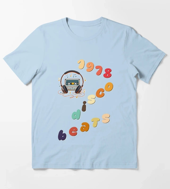 1978 Disco Beats Text Art T-Shirt Sky Blue