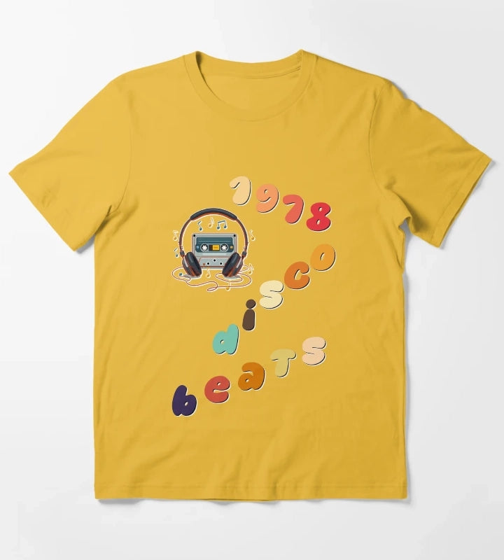1978 Disco Beats Text Art T-Shirt Yellow