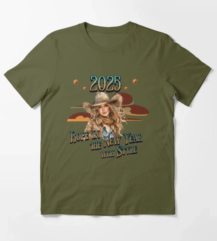 2025 Rope In The New Year With Style design T-Shirt Olive Green