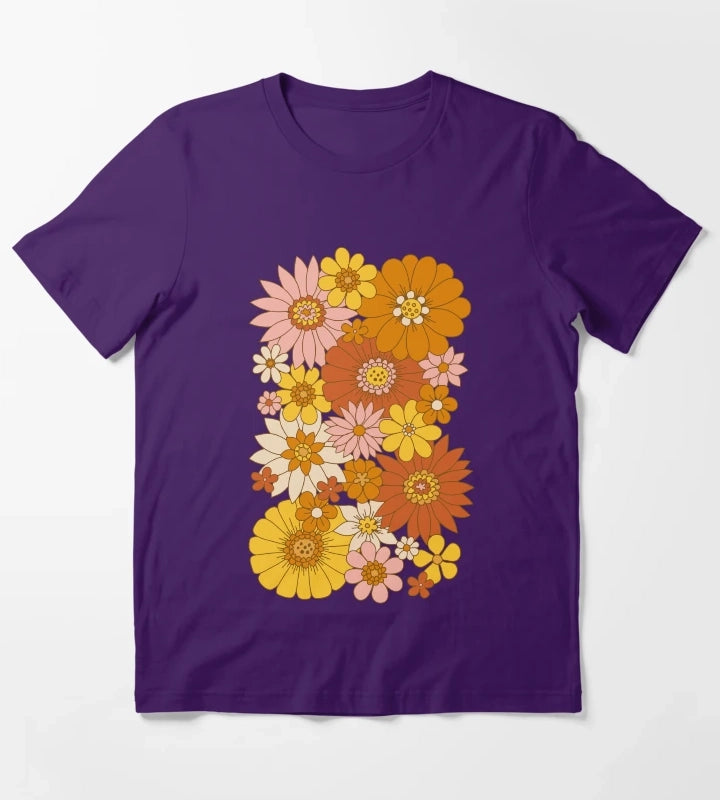 60s Retro Daisy Floral T-Shirt Purple