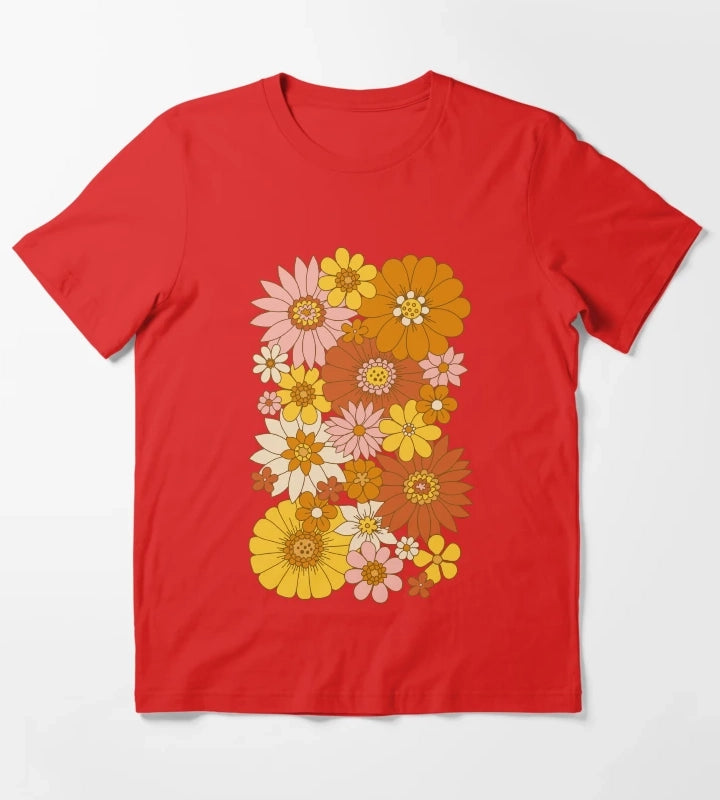 60s Retro Daisy Floral T-Shirt Red