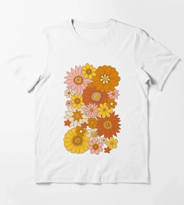60s Retro Daisy Floral T-Shirt White