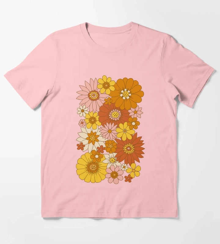 60s Retro Daisy Floral T-Shirt Dark Grey