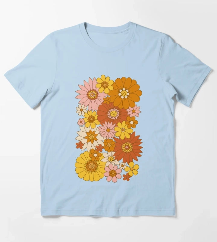 60s Retro Daisy Floral T-Shirt Sky Blue