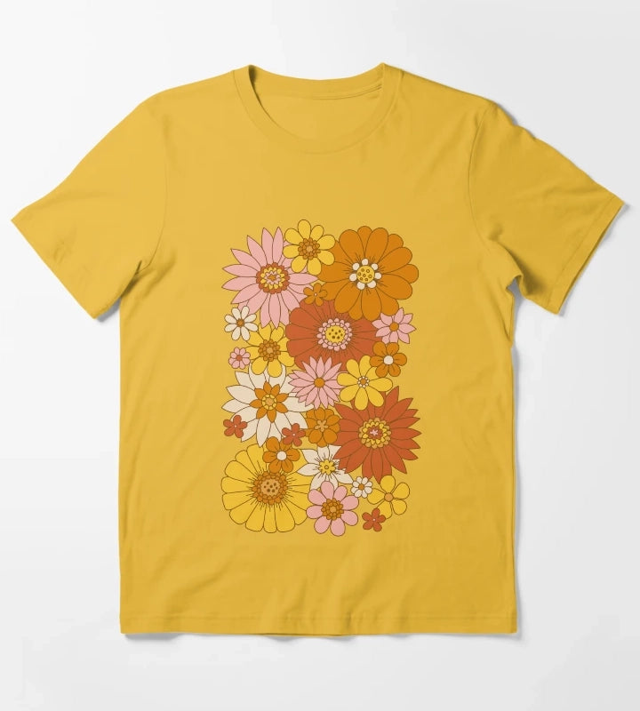 60s Retro Daisy Floral T-Shirt Yellow