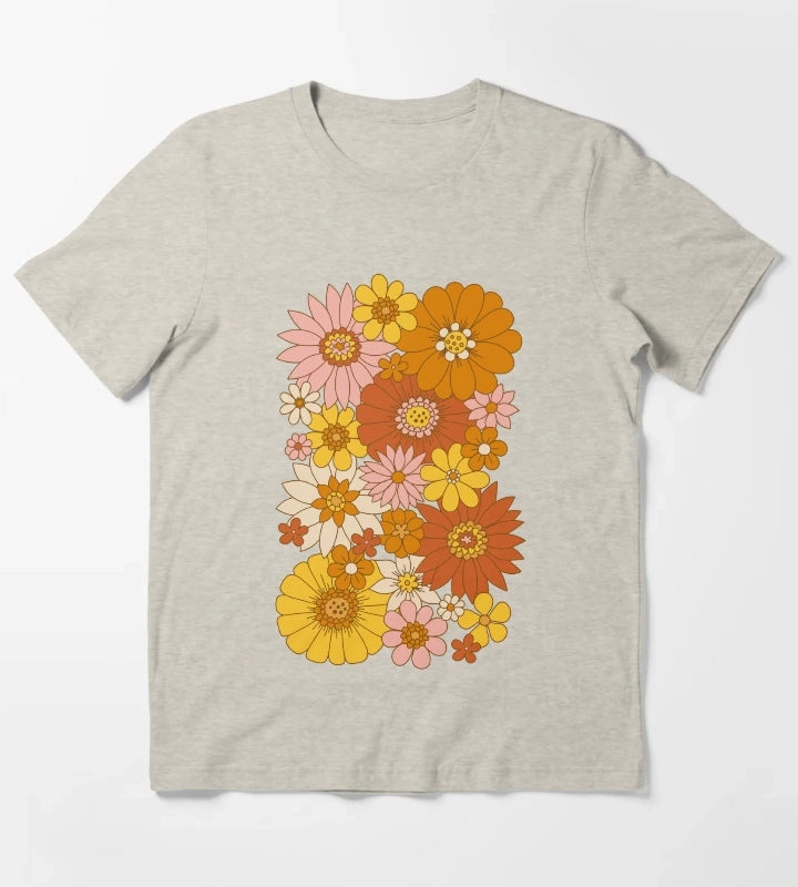 60s Retro Daisy Floral T-Shirt Cream