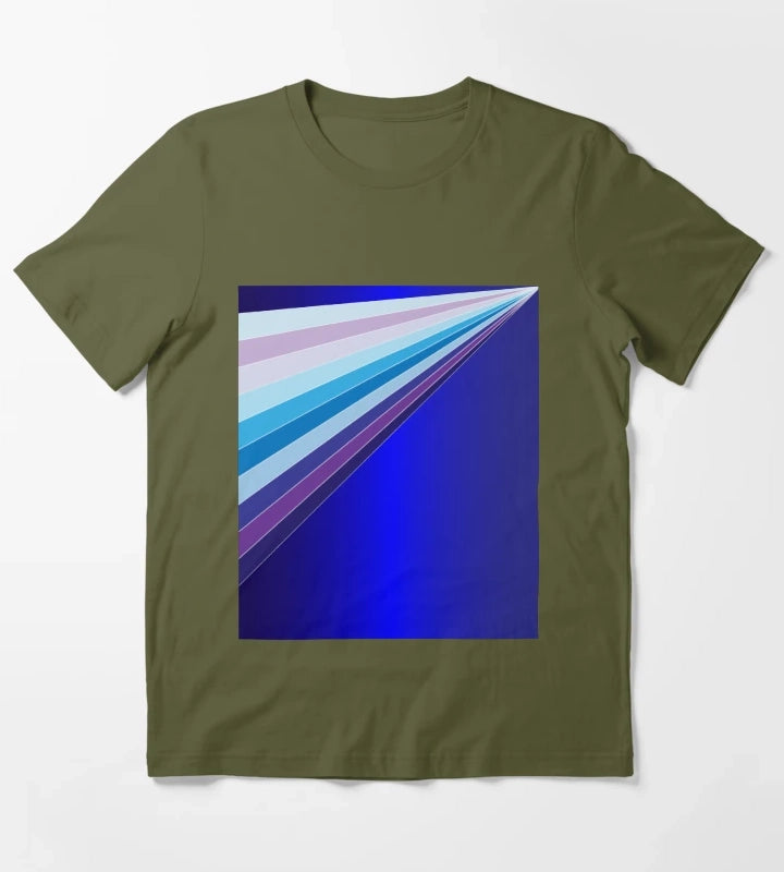 65 MCMLXV Retro 70s Disco Blue Streaks of Light Pattern T-Shirt Olive Green