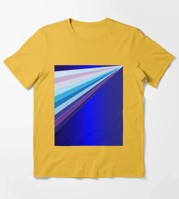 65 MCMLXV Retro 70s Disco Blue Streaks of Light Pattern T-Shirt Yellow