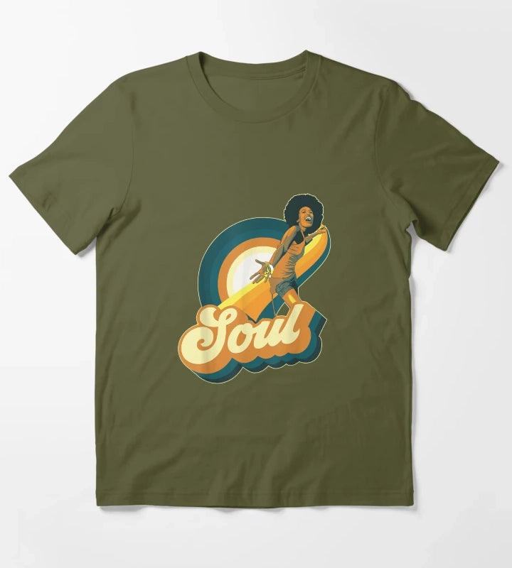 70s Funk Afro Disco Soul T-Shirt Olive Green