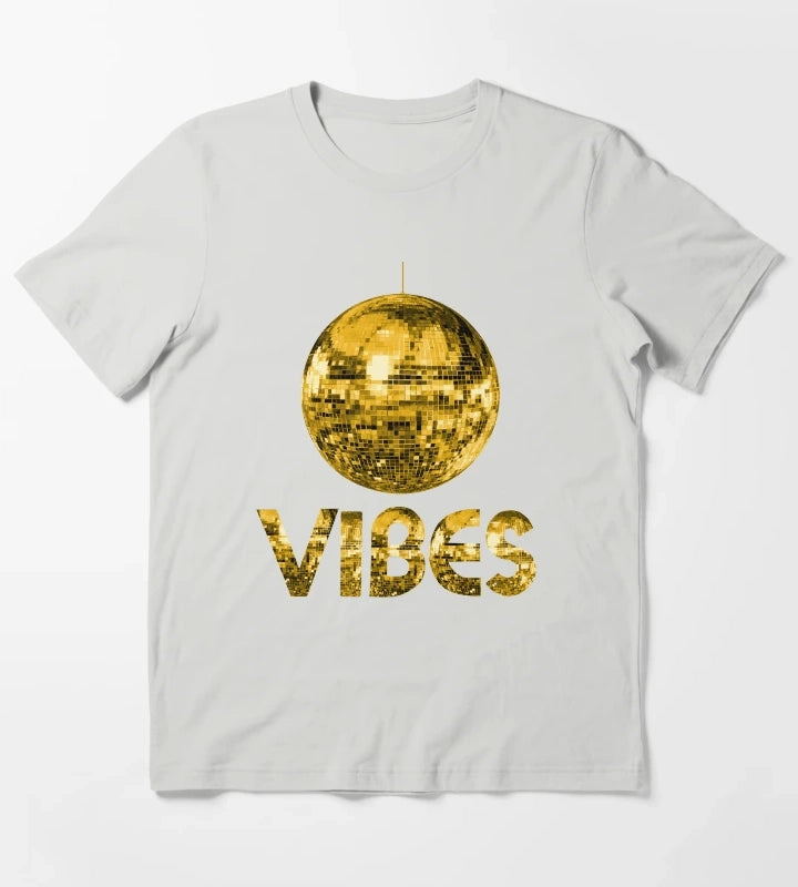 70s Gold Discoball Vibes T-Shirt Light Grey