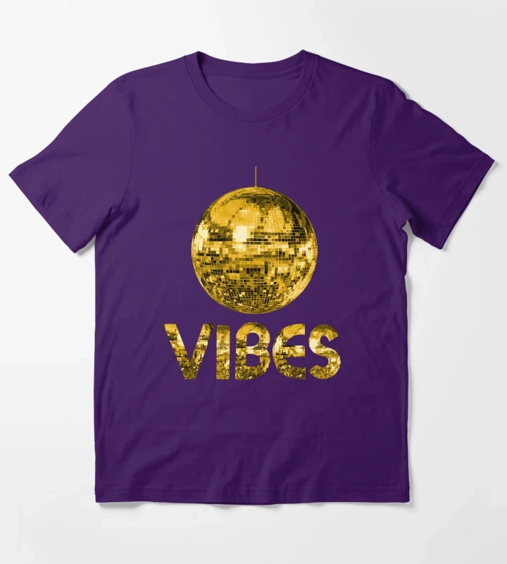 70s Gold Discoball Vibes T-Shirt Purple