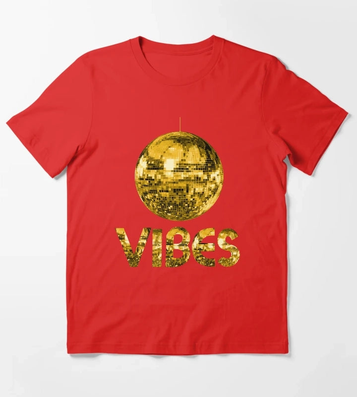 70s Gold Discoball Vibes T-Shirt Red