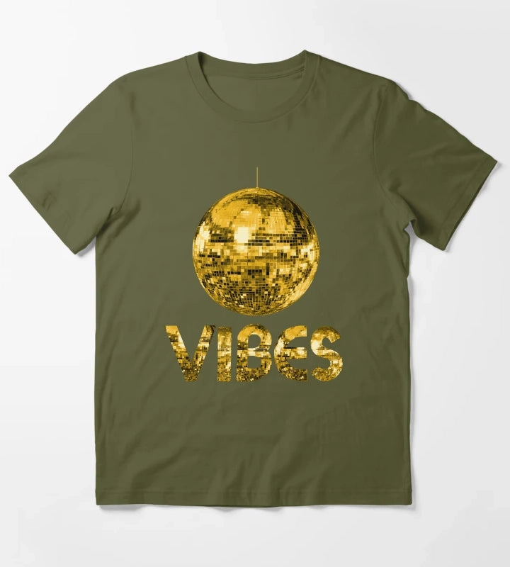 70s Gold Discoball Vibes T-Shirt Olive Green