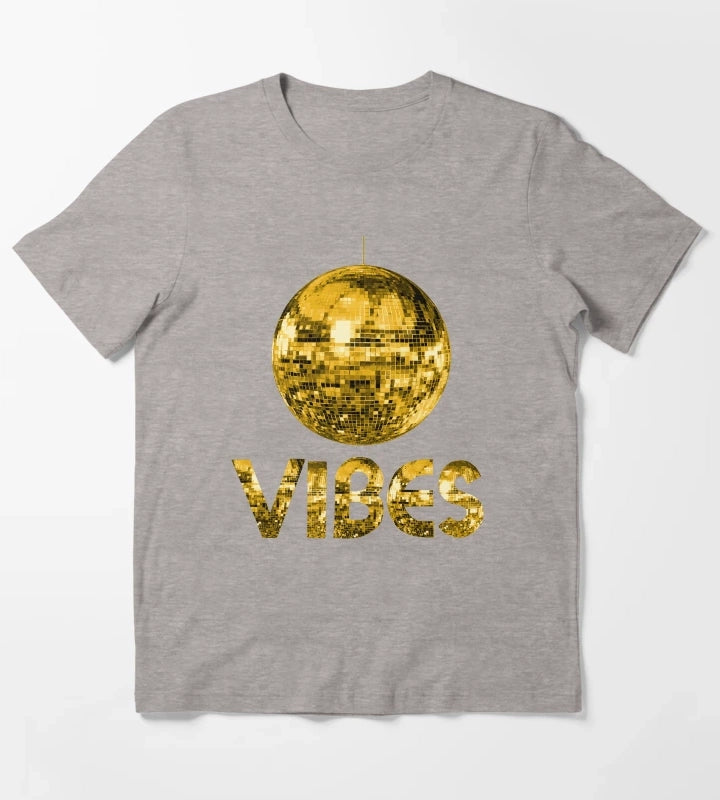 70s Gold Discoball Vibes T-Shirt Heather Grey
