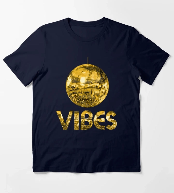 70s Gold Discoball Vibes T-Shirt Navy