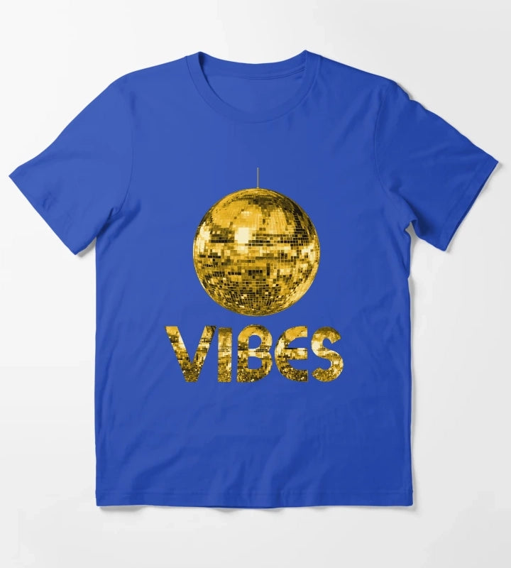 70s Gold Discoball Vibes T-Shirt Blue