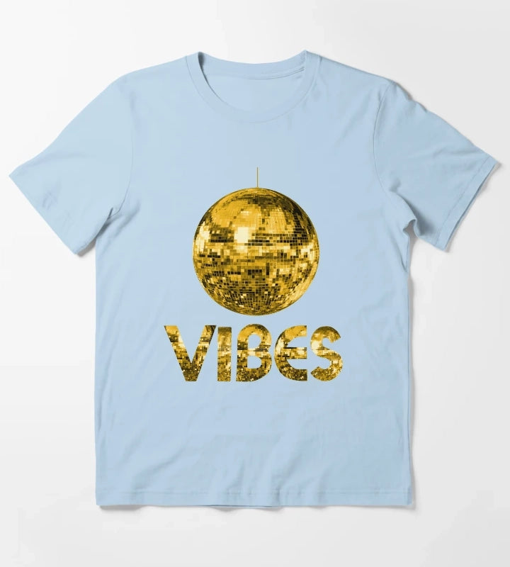 70s Gold Discoball Vibes T-Shirt Sky Blue