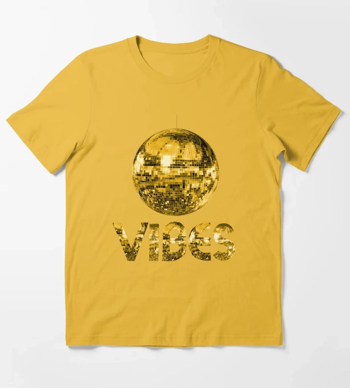 70s Gold Discoball Vibes T-Shirt Yellow
