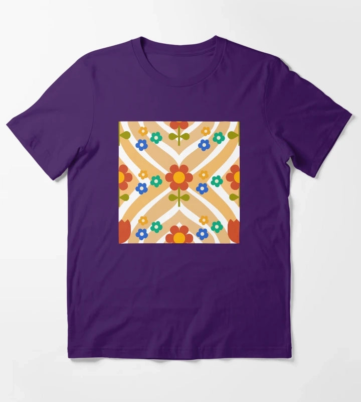 70s Groovy Flower with wavy Pattern T-Shirt Purple