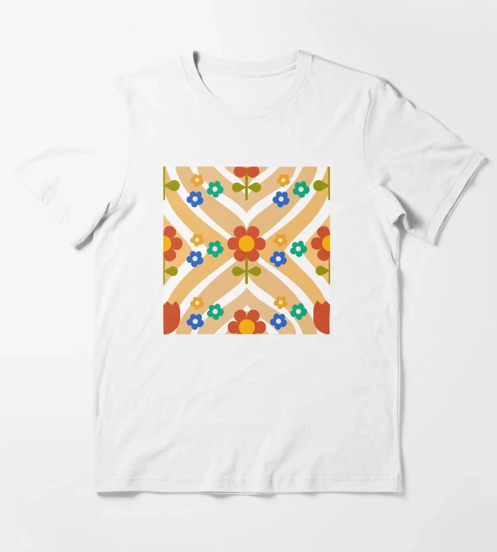 70s Groovy Flower with wavy Pattern T-Shirt White