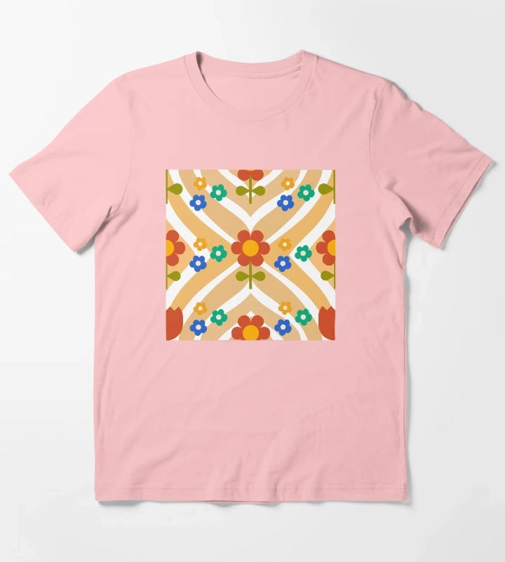 70s Groovy Flower with wavy Pattern T-Shirt Dark Grey