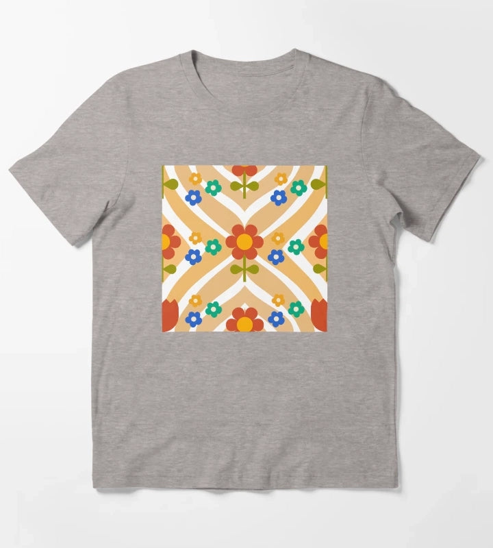 70s Groovy Flower with wavy Pattern T-Shirt Heather Grey