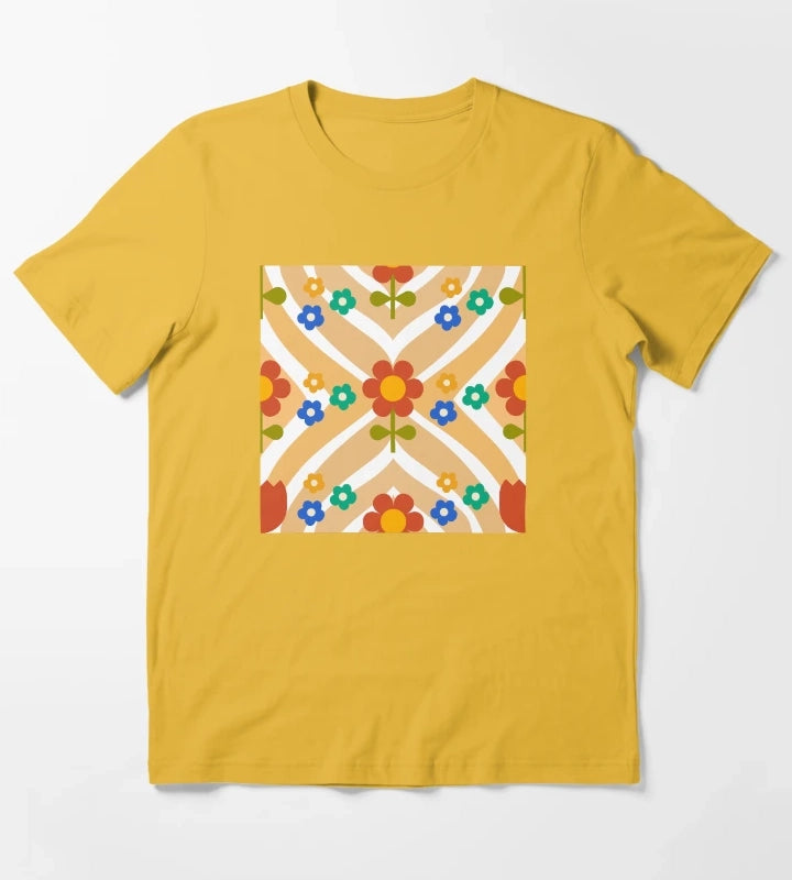 70s Groovy Flower with wavy Pattern T-Shirt Yellow
