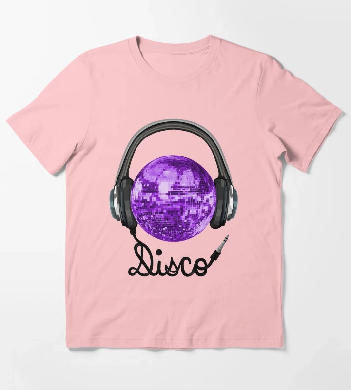 70s Music Purple Disco Ball Headphones T-Shirt Dark Grey
