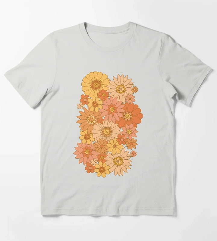 70s Retro Daisy Floral T-Shirt Light Grey