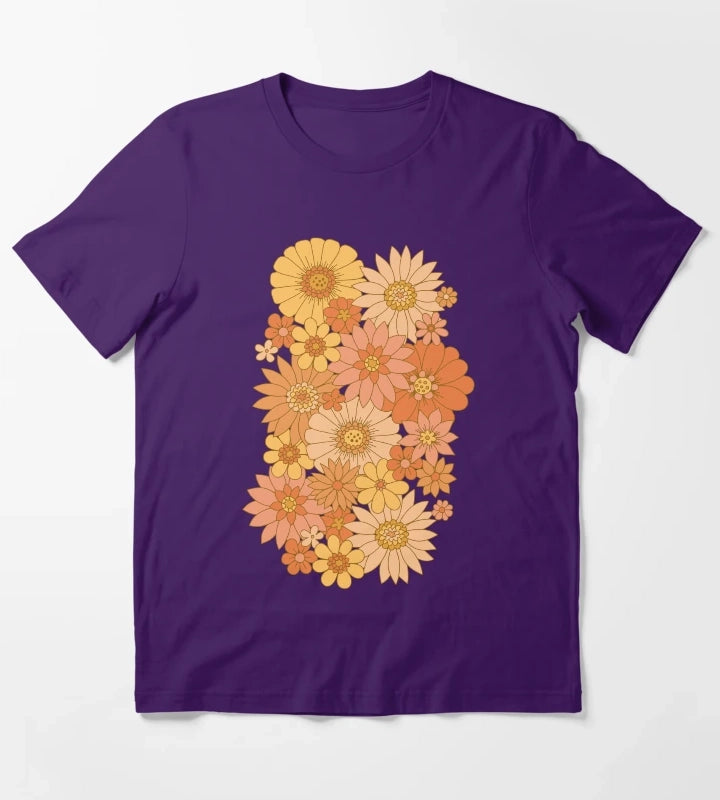 70s Retro Daisy Floral T-Shirt Purple