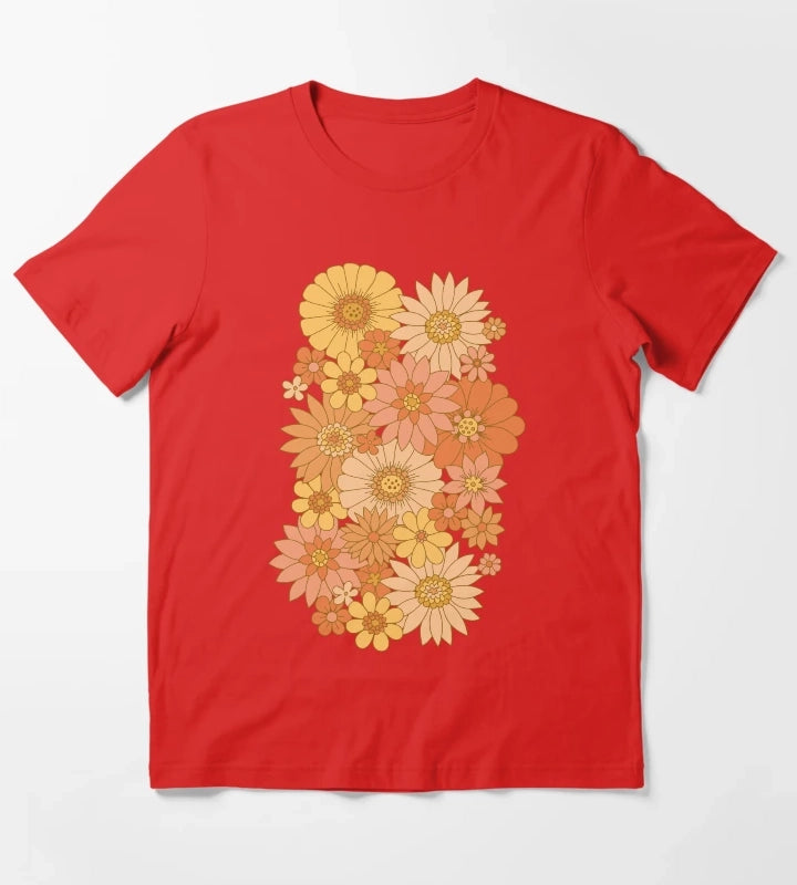 70s Retro Daisy Floral T-Shirt Red