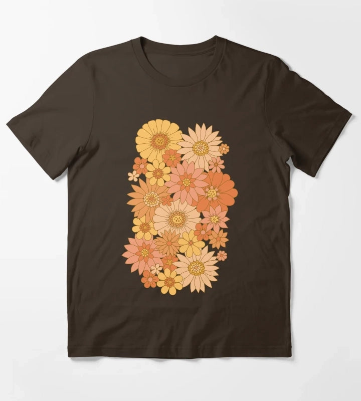 70s Retro Daisy Floral T-Shirt Brown