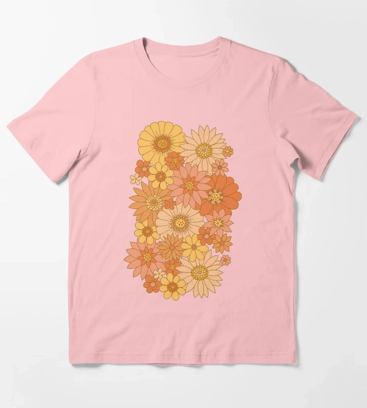 70s Retro Daisy Floral T-Shirt Dark Grey