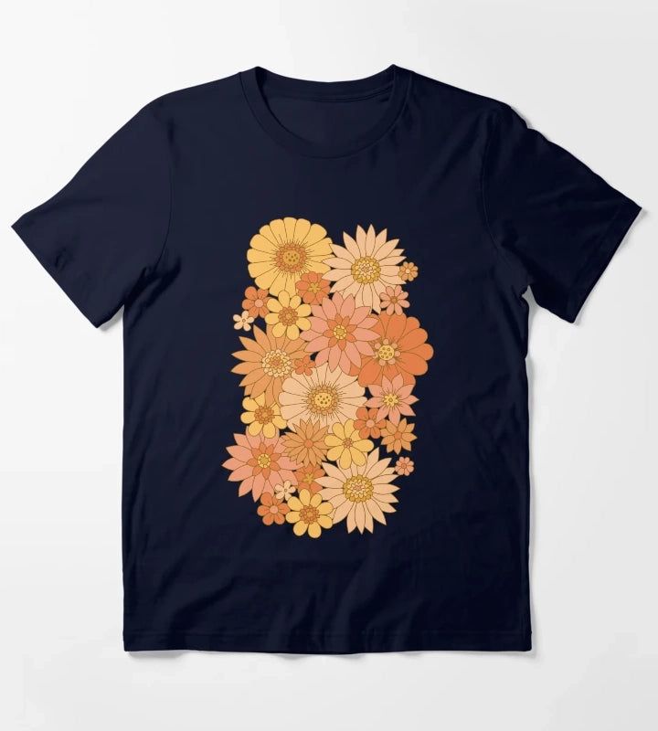 70s Retro Daisy Floral T-Shirt Navy