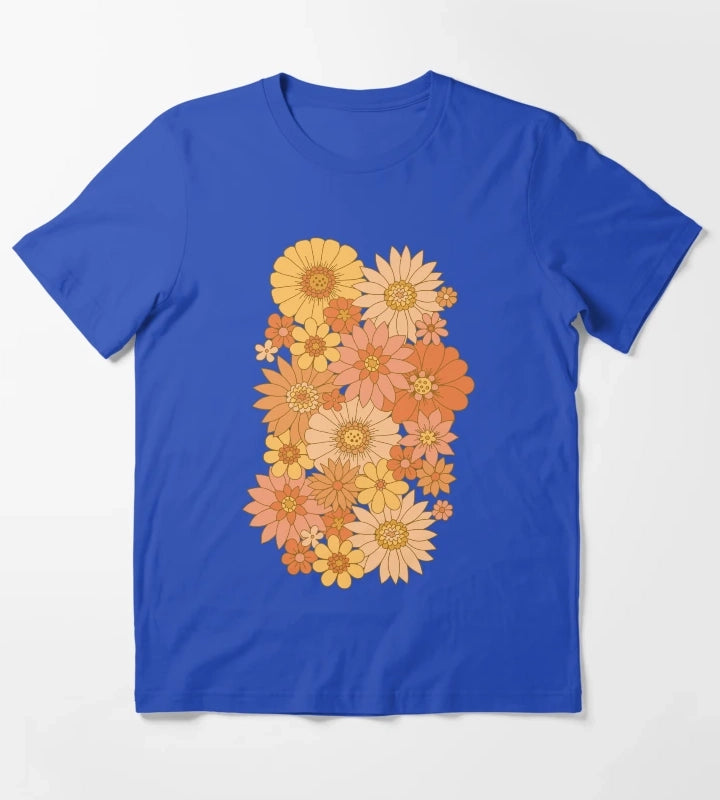 70s Retro Daisy Floral T-Shirt Blue