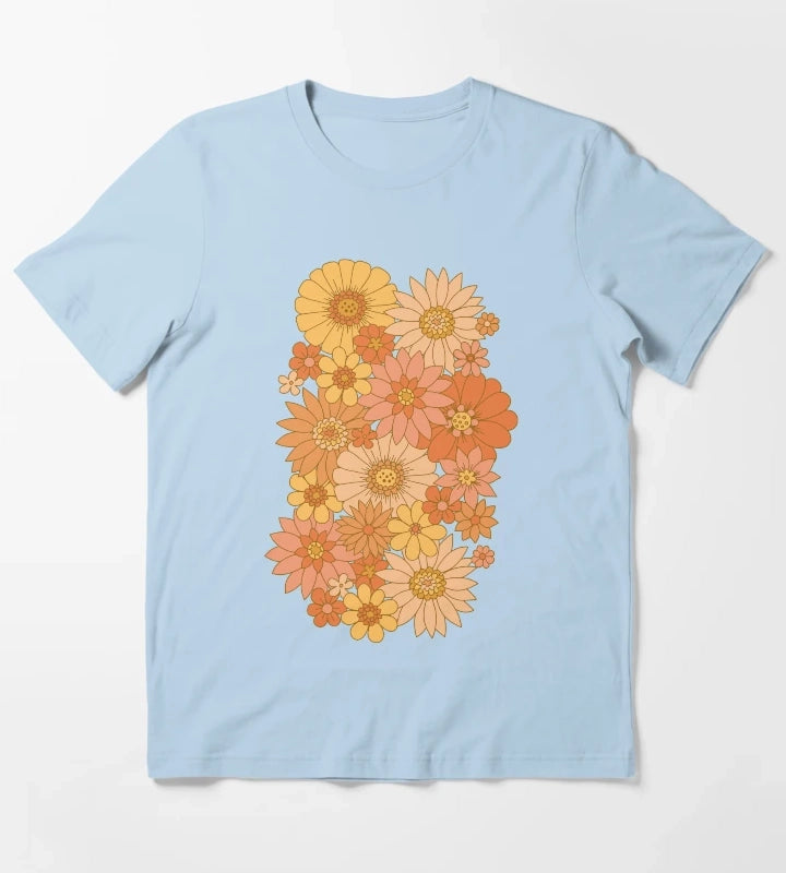 70s Retro Daisy Floral T-Shirt Sky Blue
