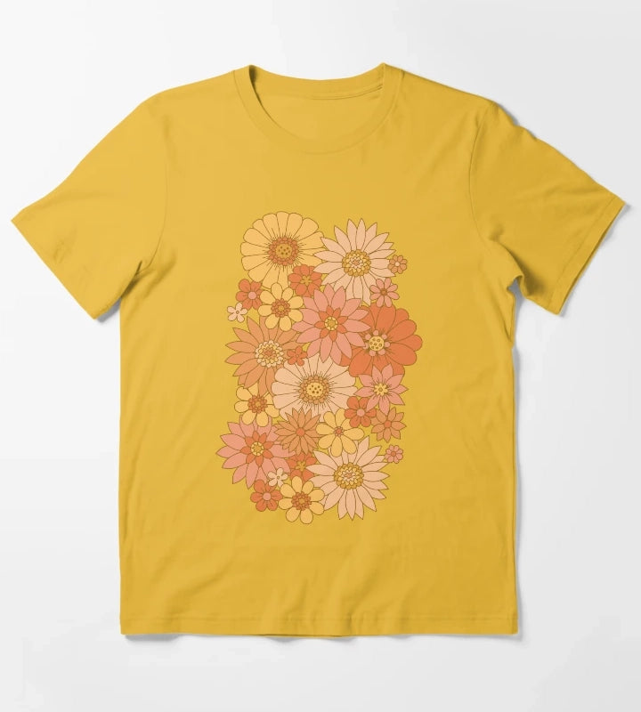 70s Retro Daisy Floral T-Shirt Yellow