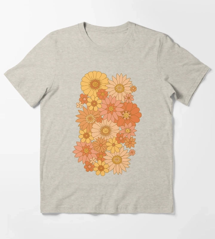 70s Retro Daisy Floral T-Shirt Cream