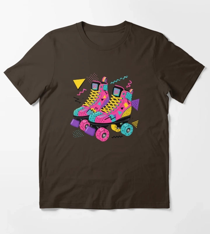 80s Retro Roller Skate Disco Vibes T-Shirt Brown