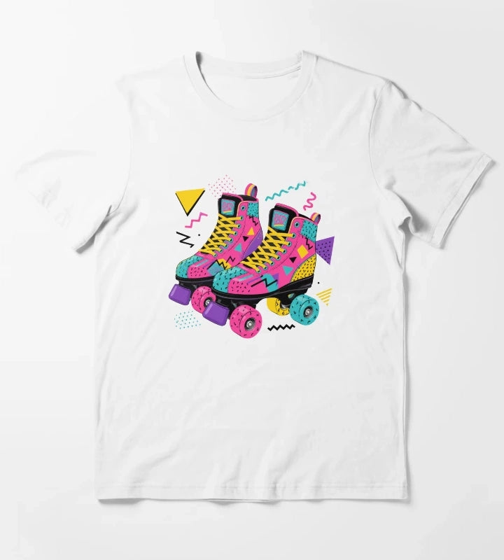 80s Retro Roller Skate Disco Vibes T-Shirt White