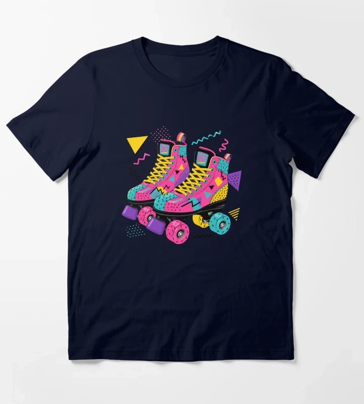80s Retro Roller Skate Disco Vibes T-Shirt Navy