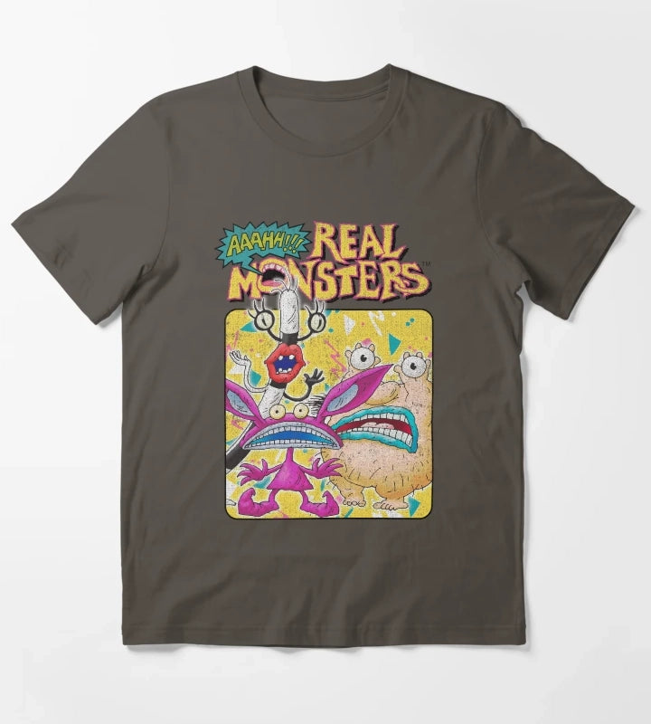 Aaahh Real Monsters Distressed Classic Logo T-Shirt Dark Grey